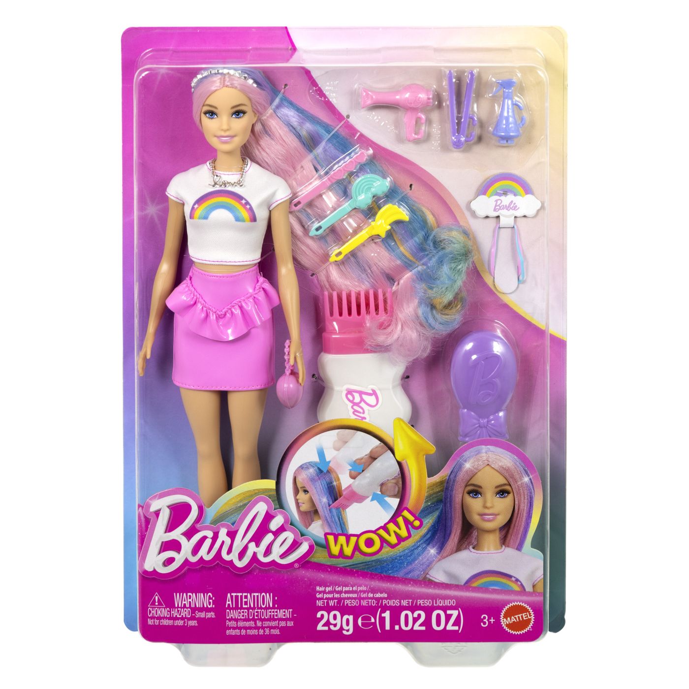 BARBIE SET PAPUSA BARBIE CU PAR STRALUCITOR CURCUBEU SI ACCESORII SuperHeroes ToysZone