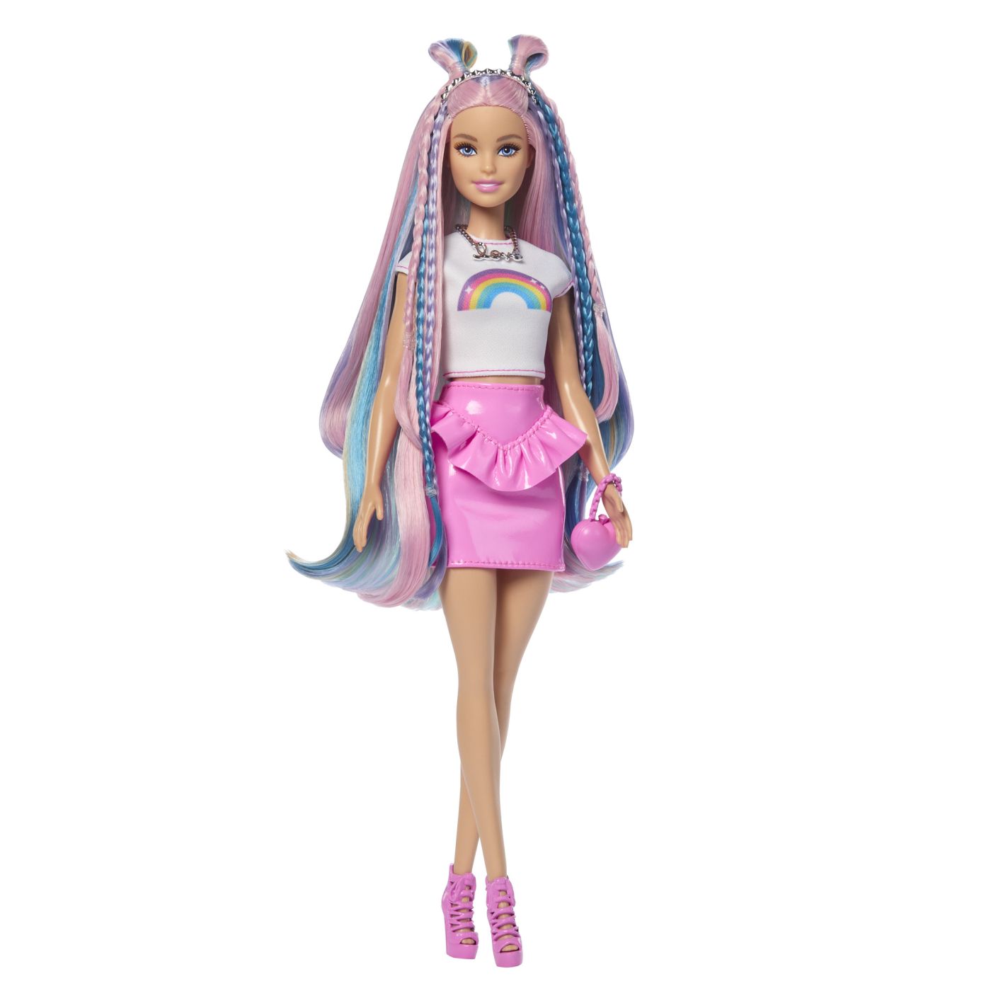 BARBIE SET PAPUSA BARBIE CU PAR STRALUCITOR CURCUBEU SI ACCESORII SuperHeroes ToysZone