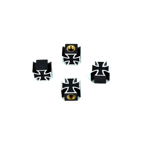 Set 4 capace valve auto tip cruce, negru/alb, ABS rezistent la coroziune (QMZ-27)