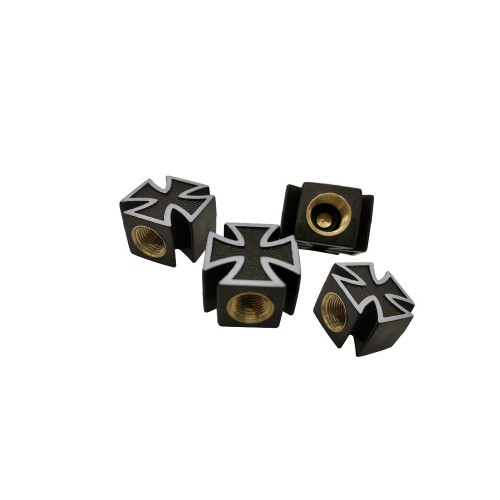 Set 4 capace valve auto tip cruce, negru/alb, ABS rezistent la coroziune (QMZ-27)