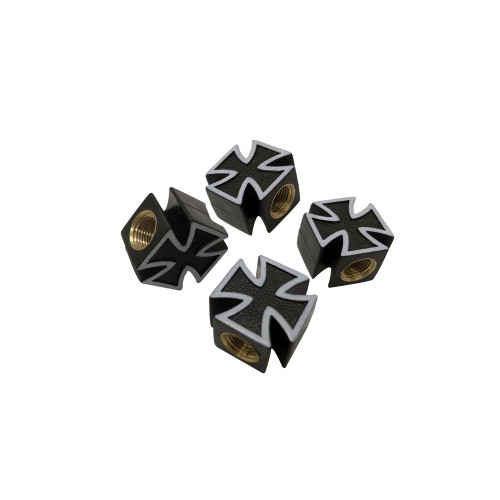 Set 4 capace valve auto tip cruce, negru/alb, ABS rezistent la coroziune (QMZ-27)