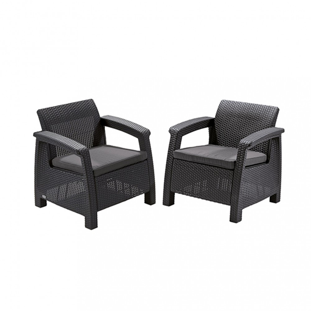 Set 2 fotolii de grădină Curver Corfu Duo grafit, cu perne gri deschis