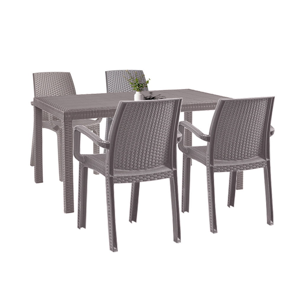 Set mobilier de grădină Leziter Corri 4+1, cappuccino, efect ratan, masă 150x90