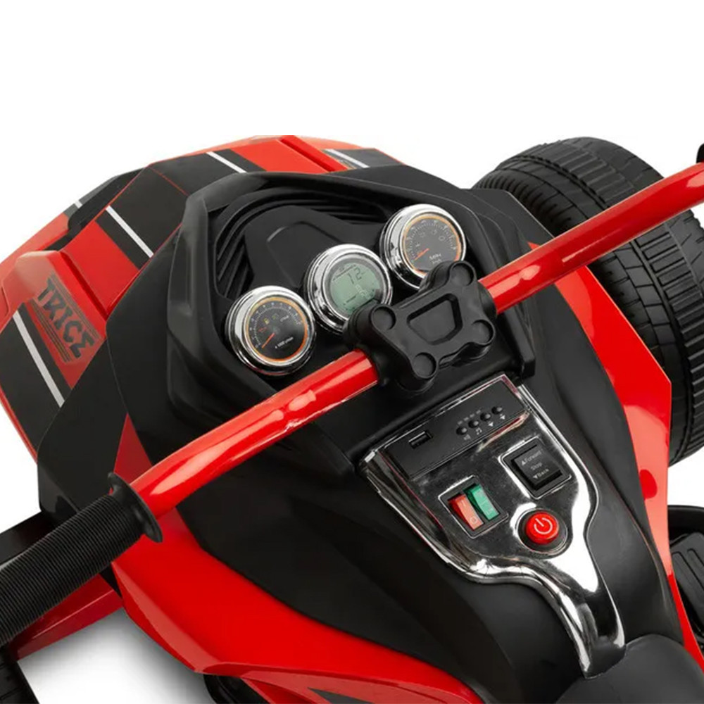 ATV electric pentru copii Leziter cu 3 roți, 12V, roșu, cu lumini și Bluetooth