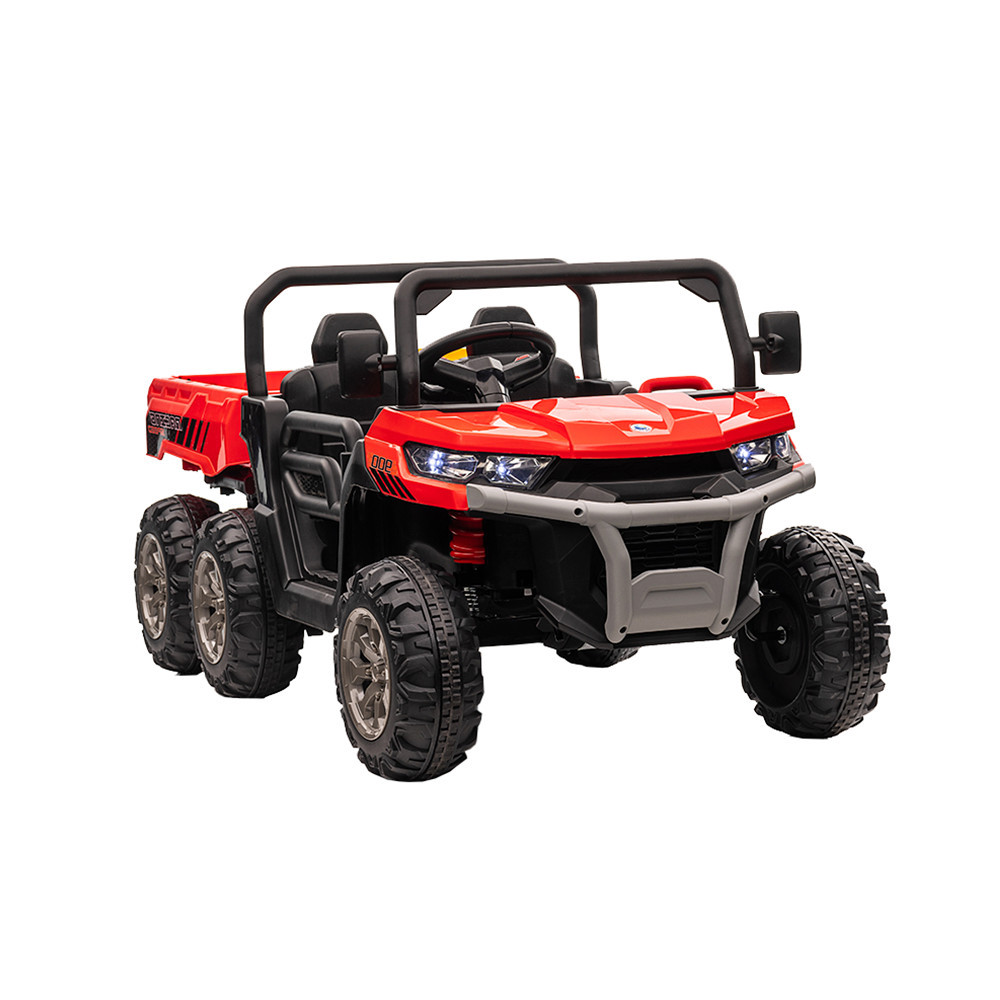 Camion electric pentru copii Leziter 12V cu platforma, 6 roti, rosu