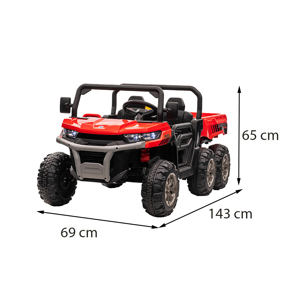 Camion electric pentru copii Leziter 12V cu platforma, 6 roti, rosu