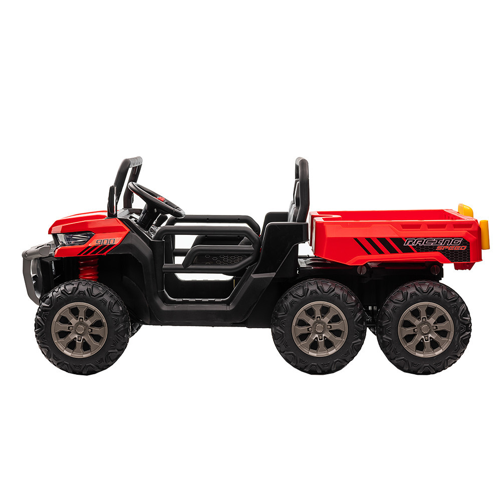 Camion electric pentru copii Leziter 12V cu platforma, 6 roti, rosu