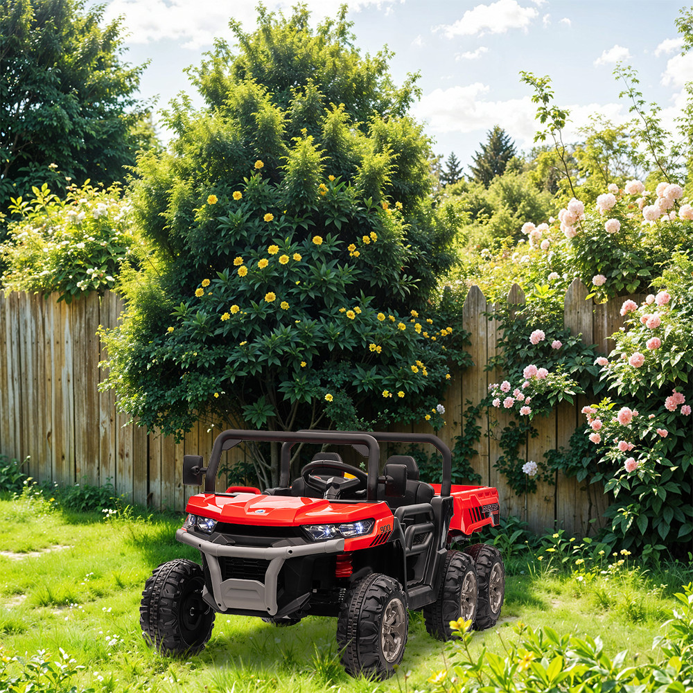 Camion electric pentru copii Leziter 12V cu platforma, 6 roti, rosu