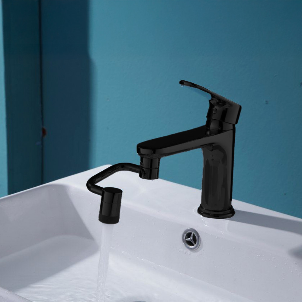 Extensie flexibilă pivotantă pentru robinet Leziter, 360°, 2 jeturi, negru mat, 22 mm