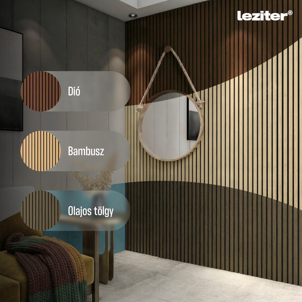 Leziter panou acustic de perete cu efect bambus, lamele 260x60x1,8 cm