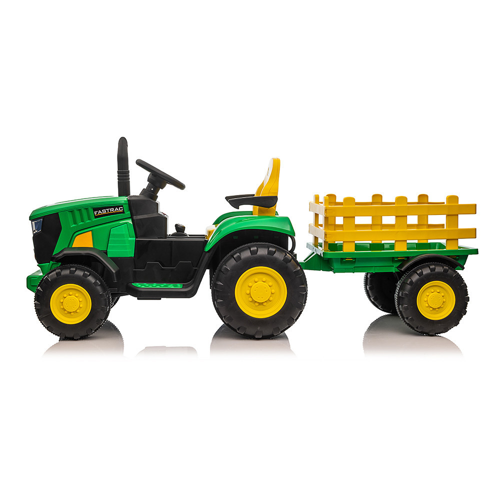 Tractor electric pentru copii Leziter 12V verde, cu telecomandă 2.4G și MP3