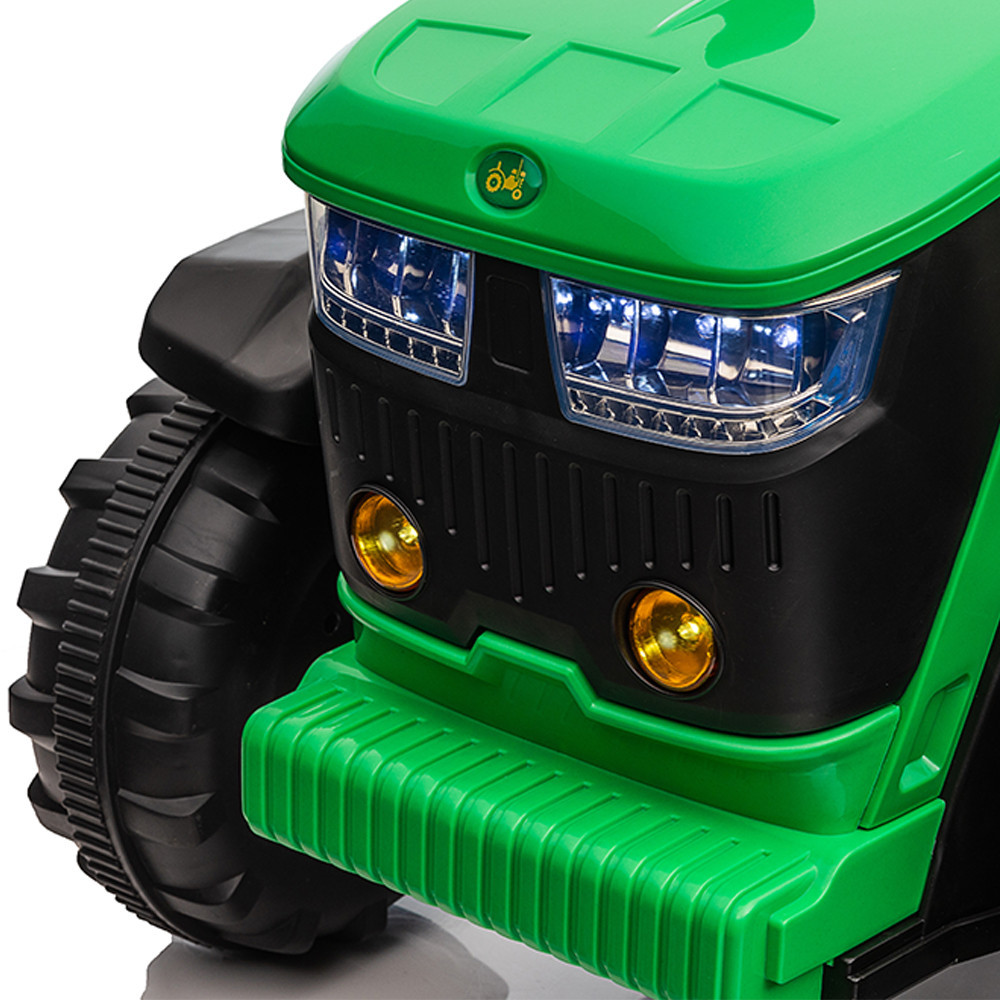 Tractor electric pentru copii Leziter 12V verde, cu telecomandă 2.4G și MP3