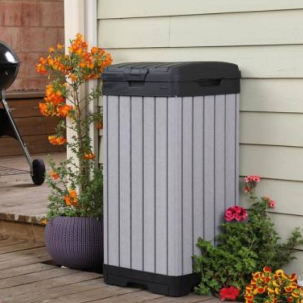 Coș de gunoi exterior Curver Rockford, aspect lemn, maro, 125 L