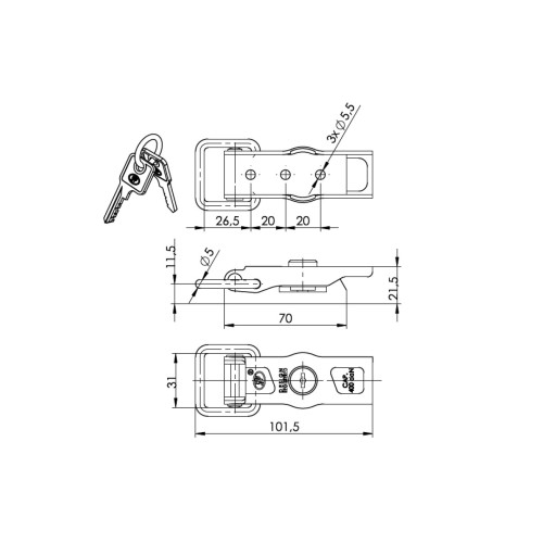 Închizător oblon remorcă cu cheie, rezistență 400 kg, model ZB-13