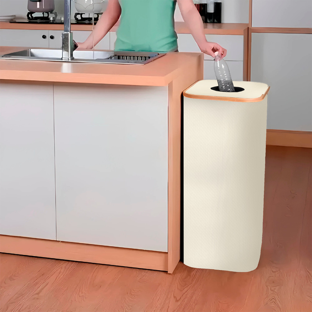 Coș pentru colectare selectivă sticle Leziter 100L, alb, capac bambus