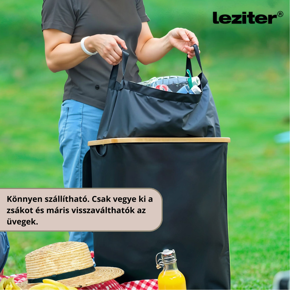 Colector selectiv pentru sticle Leziter, 2 compartimente, 140 L, negru