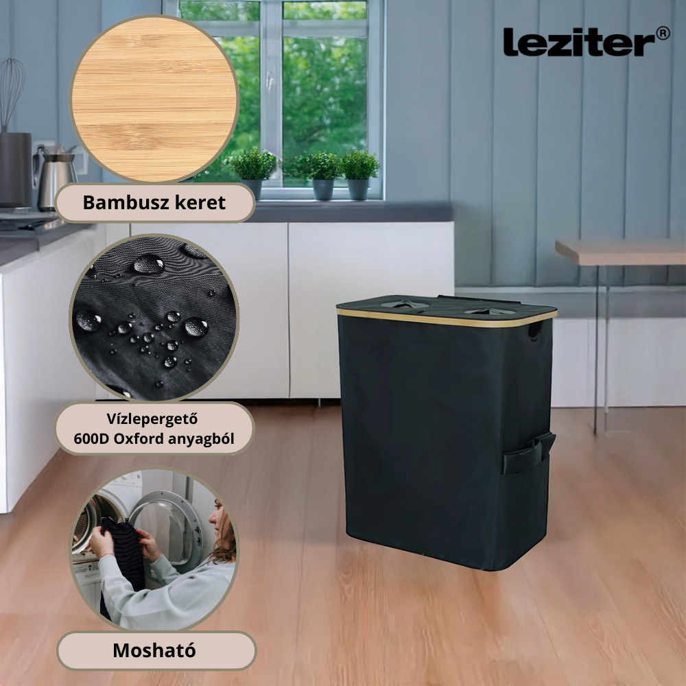 Colector selectiv pentru sticle Leziter, 2 compartimente, 140 L, negru