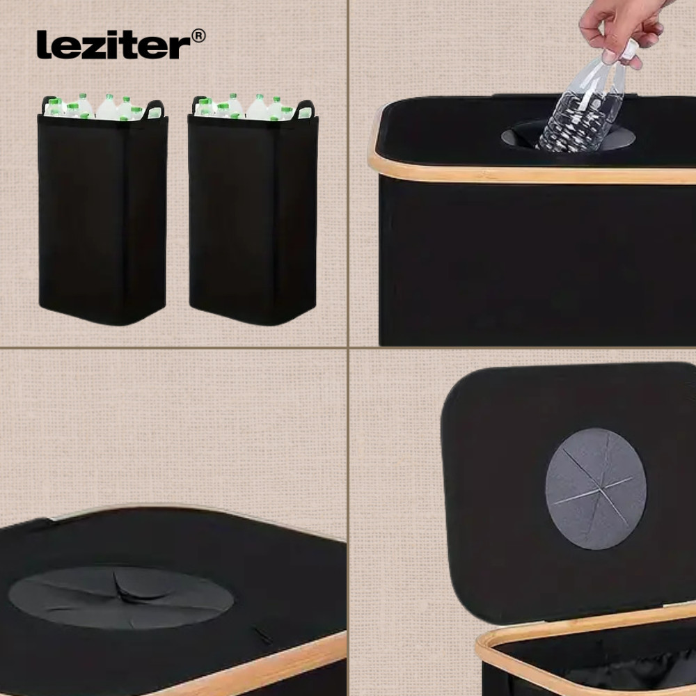 Colector selectiv pentru sticle Leziter, 2 compartimente, 140 L, negru