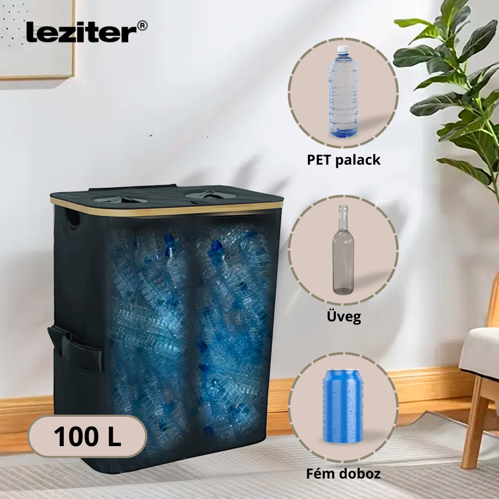 Colector selectiv pentru sticle Leziter, 2 compartimente, 140 L, negru