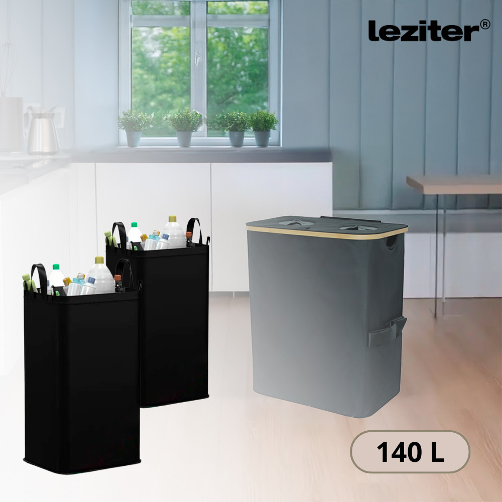 Colector selectiv pentru sticle Leziter, 2 compartimente, 140 L, negru