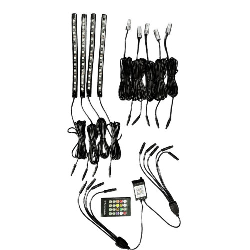 Kit fir neon LED RGB 6 m + benzi LED RGB 4x22 cm cu telecomandă RF, 12V