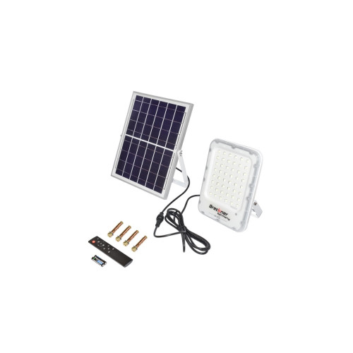 Proiector LED solar 100W cu panou 12W, telecomandă, IP66 – Breckner
