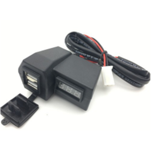 Mufă USB pentru motocicletă cu voltmetru 12V, dublu port (Cod 052202)