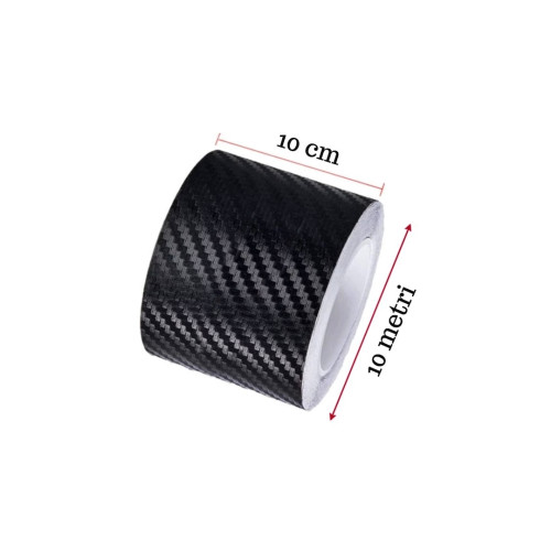 Folie autoadezivă carbon 5D pentru praguri și bandouri, rola 10 cm x 5 m (K5D10cm)