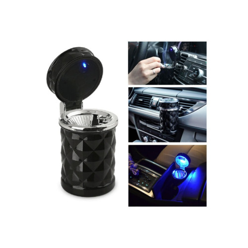 Scrumieră auto cu LED, prindere pe grila de ventilație sau suport pahar, albastru