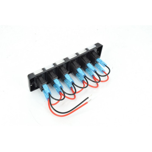 Panou cu 6 întrerupătoare 12V/20A SPP21, butoane roșii, 18,5×5 cm