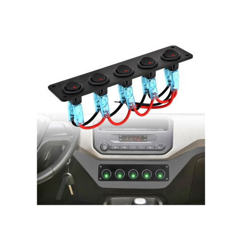 Panou comutatoare cu 5 întrerupătoare 12V 20A, iluminare roșie, SPA32