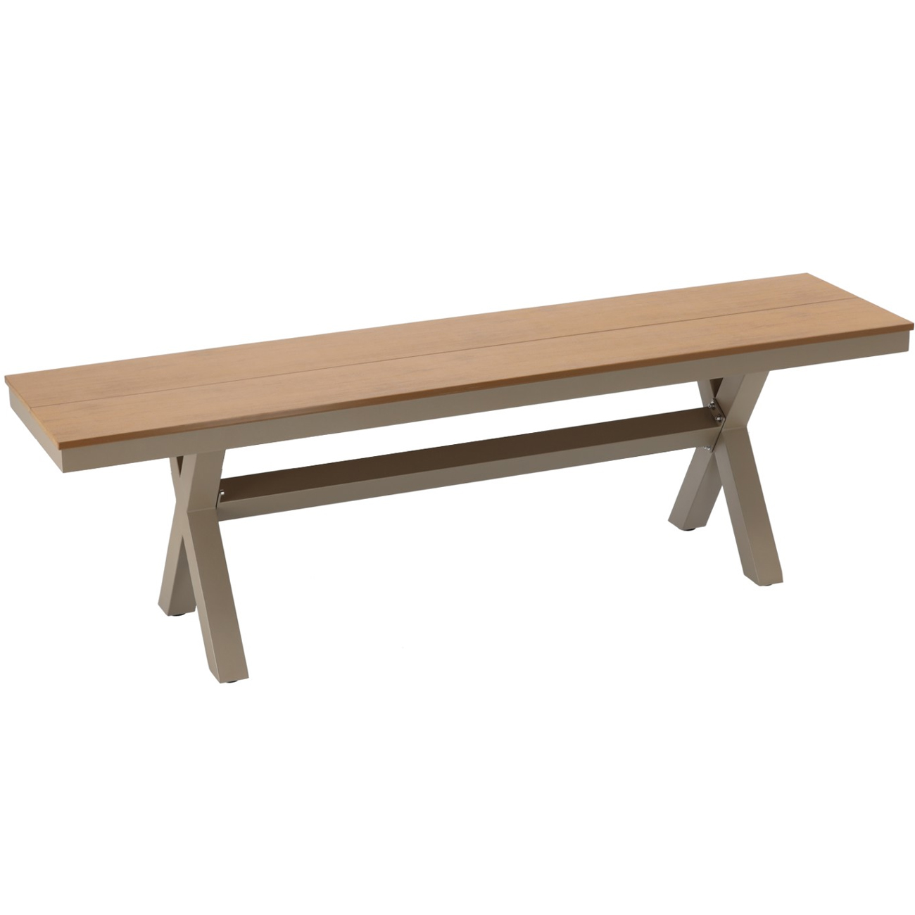 Banca gradina din aluminiu cu sezut aspect lemn, 150x36x47 cm, bej Household NewTrend