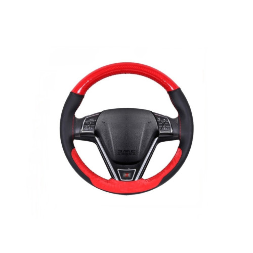 Husă volan din piele perforată M 38 cm, roșu/carbon, cu ac și ață (LUXFST02)