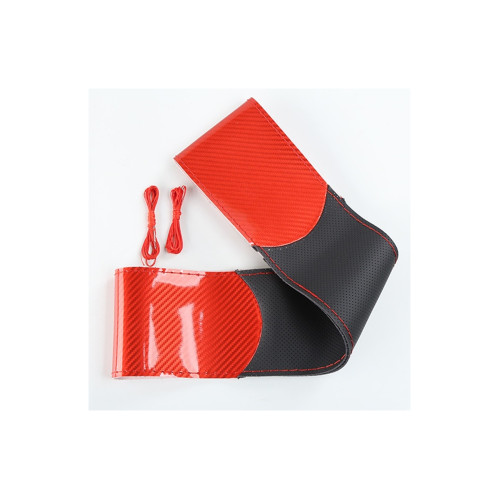 Husă volan din piele perforată M 38 cm, roșu/carbon, cu ac și ață (LUXFST02)