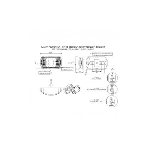 Lampă gabarit LED roșie 12/24V Fristom LD2229, 71x42 mm, IP68, omologare E9