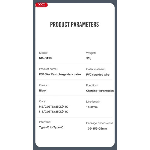 Cablu USB-C la USB-C 100W PD Quick Charge, transfer date, 1,5 m, negru