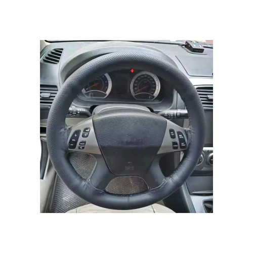 Husă volan din piele perforată neagră 38 cm (M), cu ac și ață pentru cusut manual