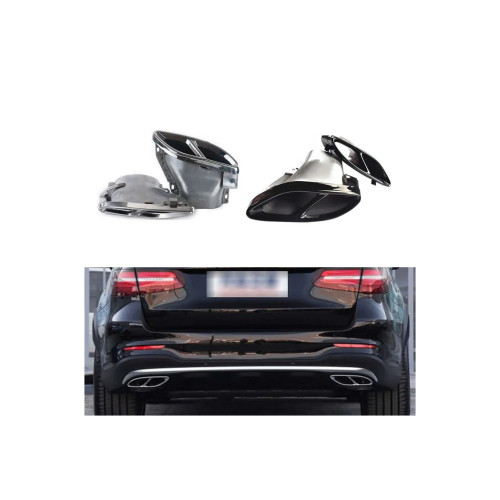 Set ornamente toba negru inox 304 pentru Mercedes Clasa C W205/S205 AMG (2 buc)