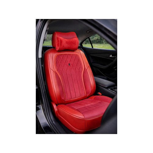 Set huse scaune auto universale 9D premium, roșu, imitație piele & alcantara