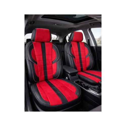 Set huse scaune auto universale fractionate negru-roșu, alcantara/piele A101