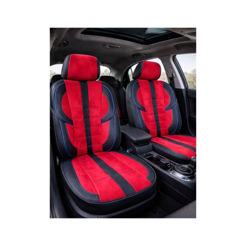 Set huse scaune auto universale fractionate negru-roșu, alcantara/piele A101
