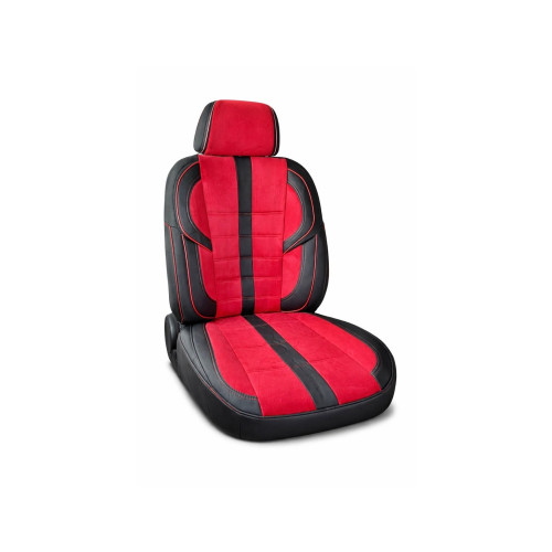 Set huse scaune auto universale fractionate negru-roșu, alcantara/piele A101
