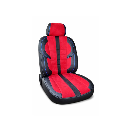 Set huse scaune auto universale fractionate negru-roșu, alcantara/piele A101