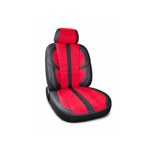 Set huse scaune auto universale fractionate negru-roșu, alcantara/piele A101