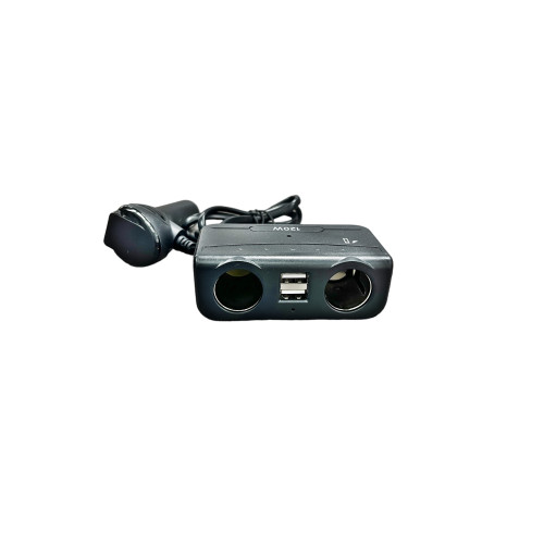 Prelungitor brichetă auto cu 2x USB și voltmetru, cablu 70 cm, negru