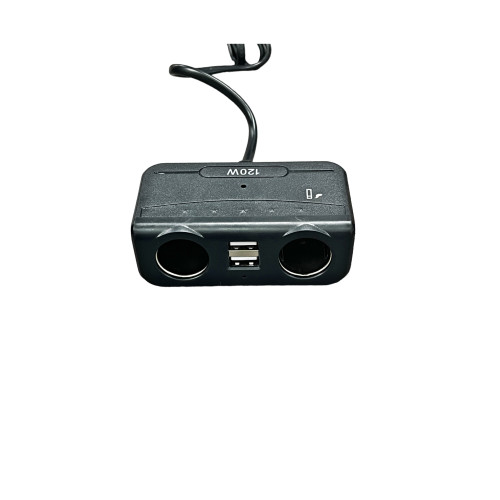 Prelungitor brichetă auto cu 2x USB și voltmetru, cablu 70 cm, negru