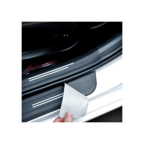 Set abțibilduri protecție praguri interior auto carbon cu dungă albă, 4 buc. OEM MKT-4PCS