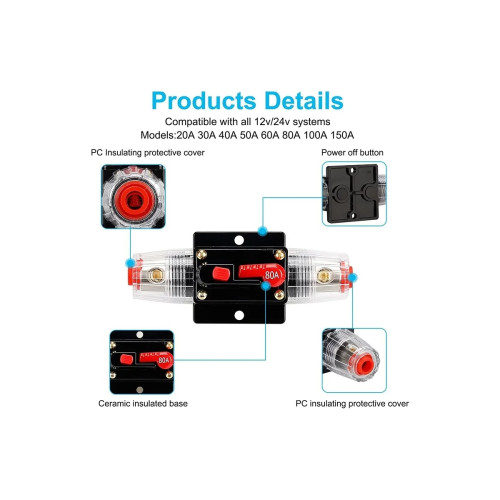 Siguranță automată cu buton de reset 80A, 32V DC, cod A207 (OEM)