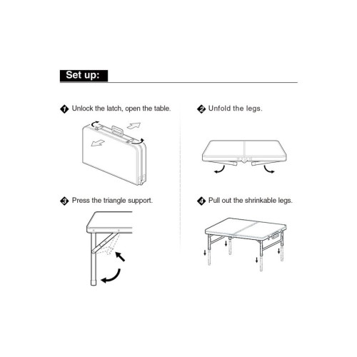Masă pliantă din aluminiu 120x60 cm, tip valiză, ușoară și compactă