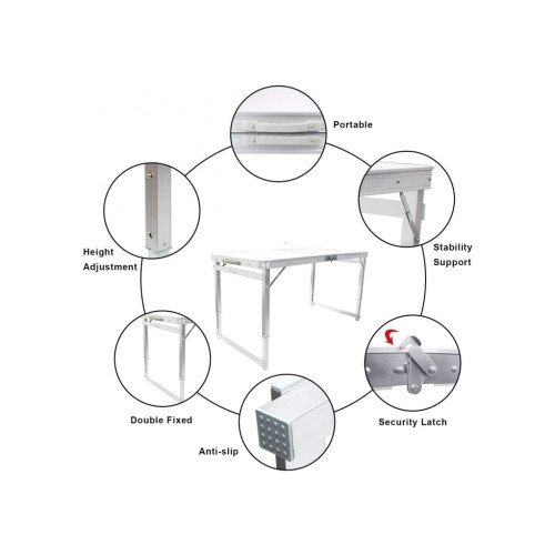 Masă pliantă din aluminiu 120x60 cm, tip valiză, ușoară și compactă